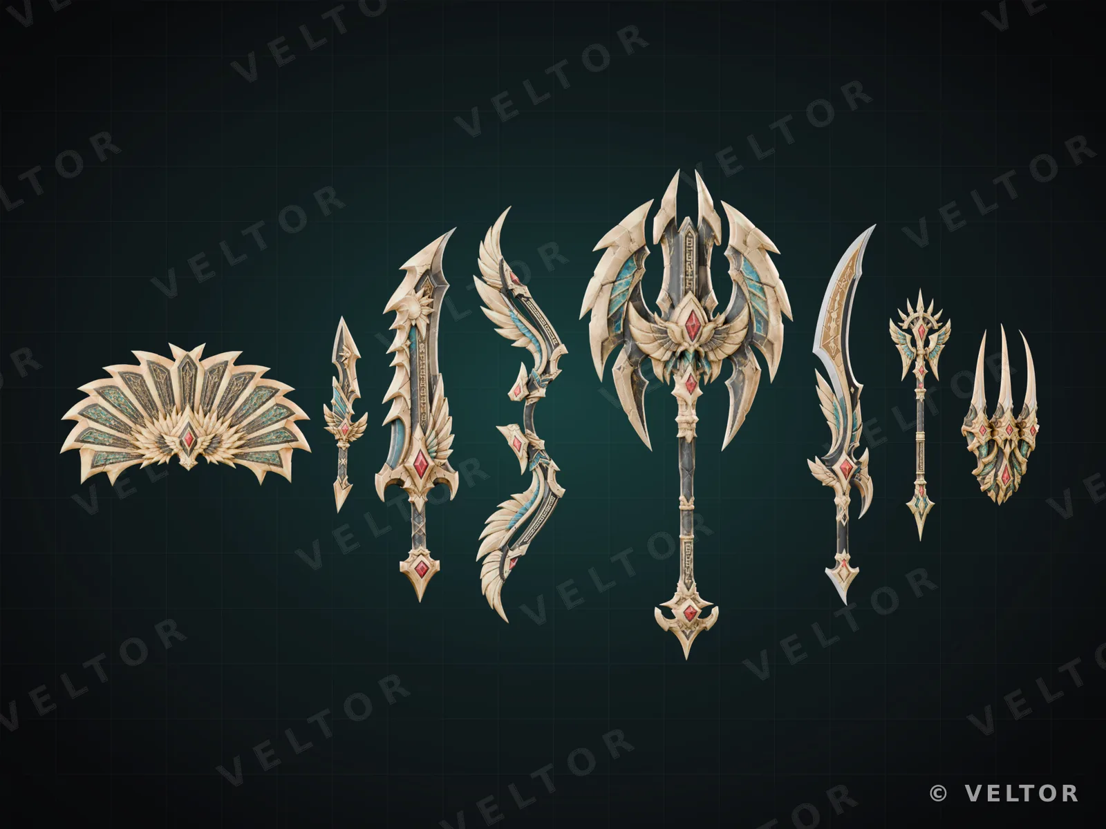 Alle 8 Waffen des Sets