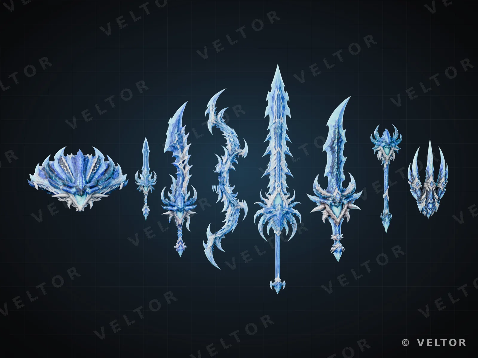 All 8 weapons of the set